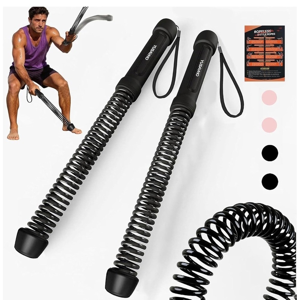 Black Portable Cordless Battle Ropes Weighted Spring Trainer OS